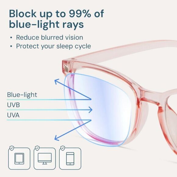 ⚡Men Black & Transparent Pink Blue Light Blocking Anti UV Ray Computer Glasses - Picture 3 of 7